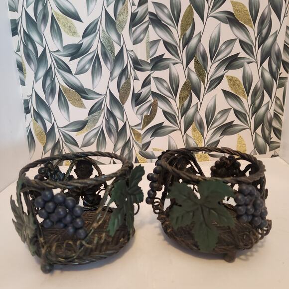 Wrought Iron grape vine and leaves set of 2 candle holders - Picture 1 of 5